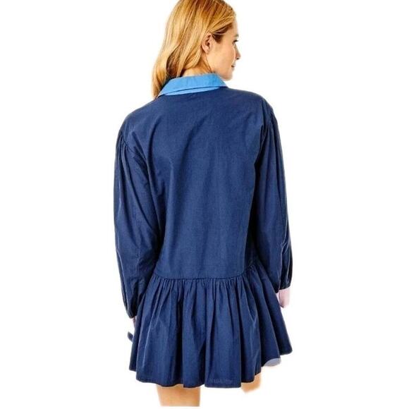 Addison Bay Cotton Poplin Dress Collared Neckline Peplum Drop Waist Size M - Picture 3 of 10